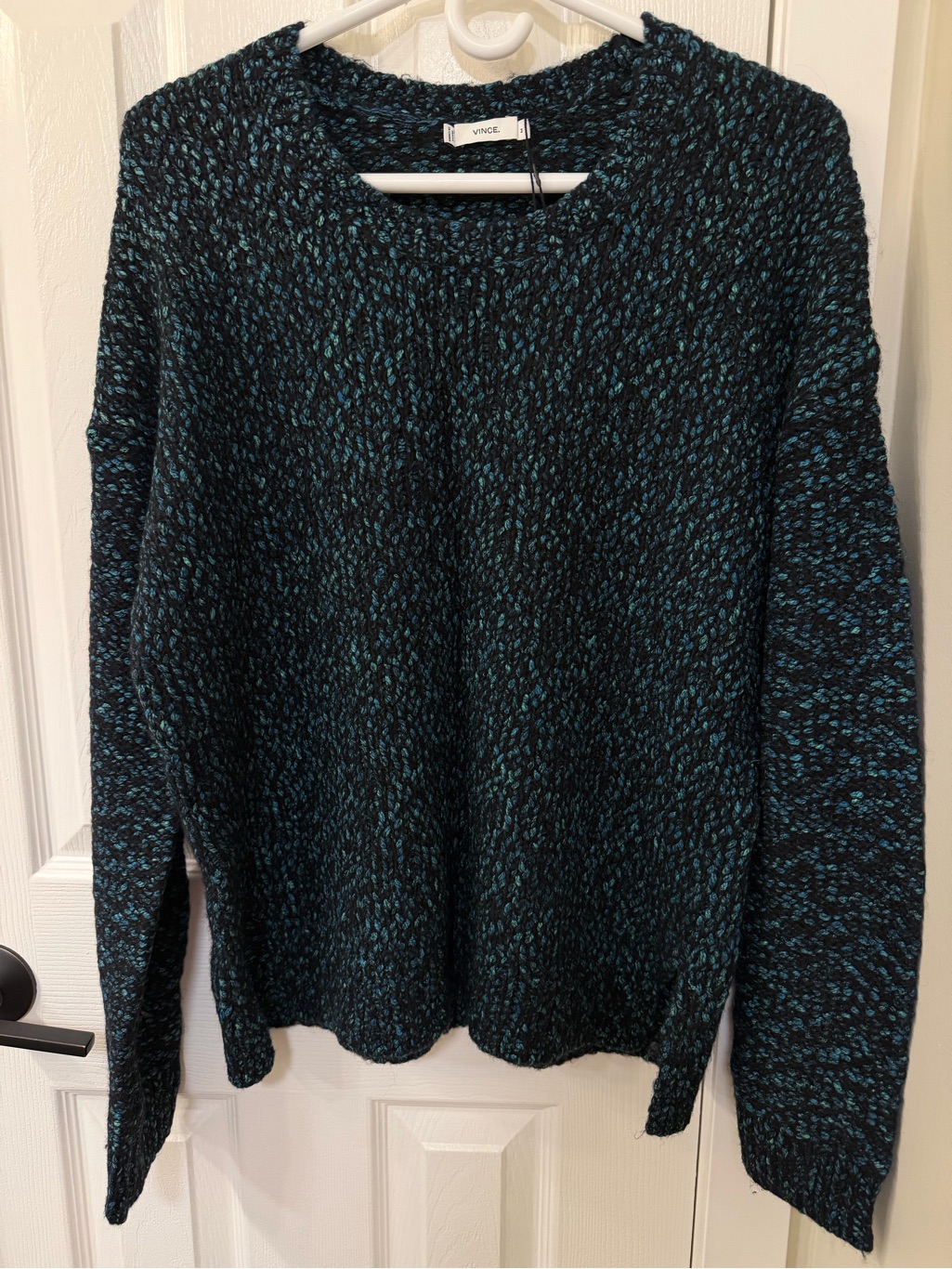 Vince Teal And Black Marled Scoop Neck Sweater